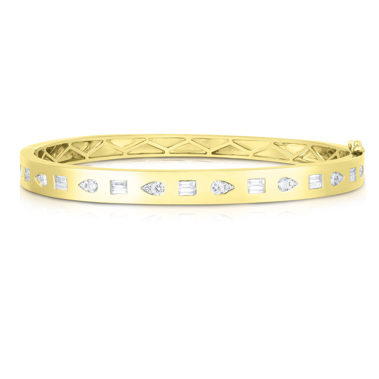 Baguette and Pear Diamond Geometric Inlay Bangle by Urbaetis Jewelry