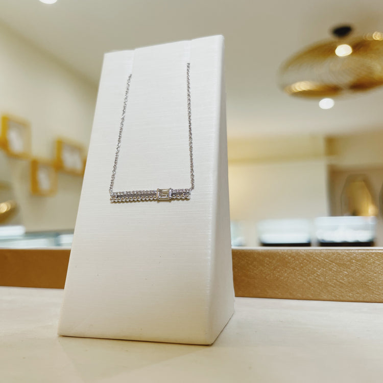 14kw .12ctw Round & Baguette-Cut Diamond Bar Necklace by Uneek Jewelry