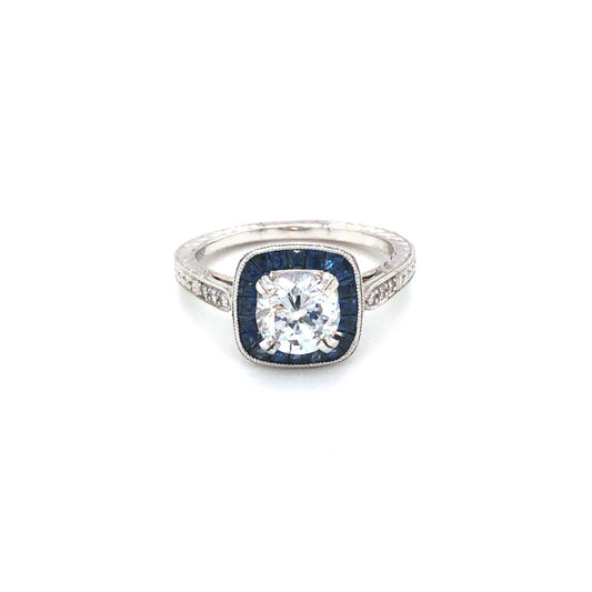 Vintage-Inspired Jolie French Cushion Halo Sapphire Ring
