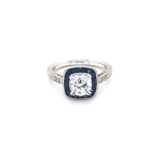 Vintage-Inspired Jolie French Cushion Halo Sapphire Ring