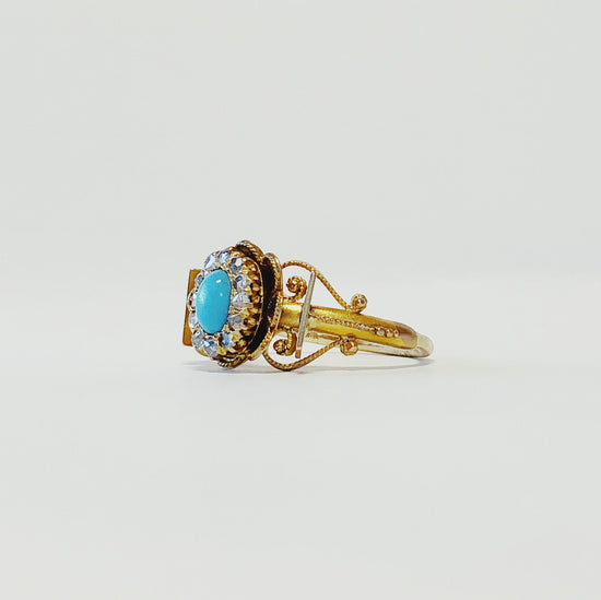 Vintage 14k Yellow Gold Turquise and Rose Cut Diamond Ring