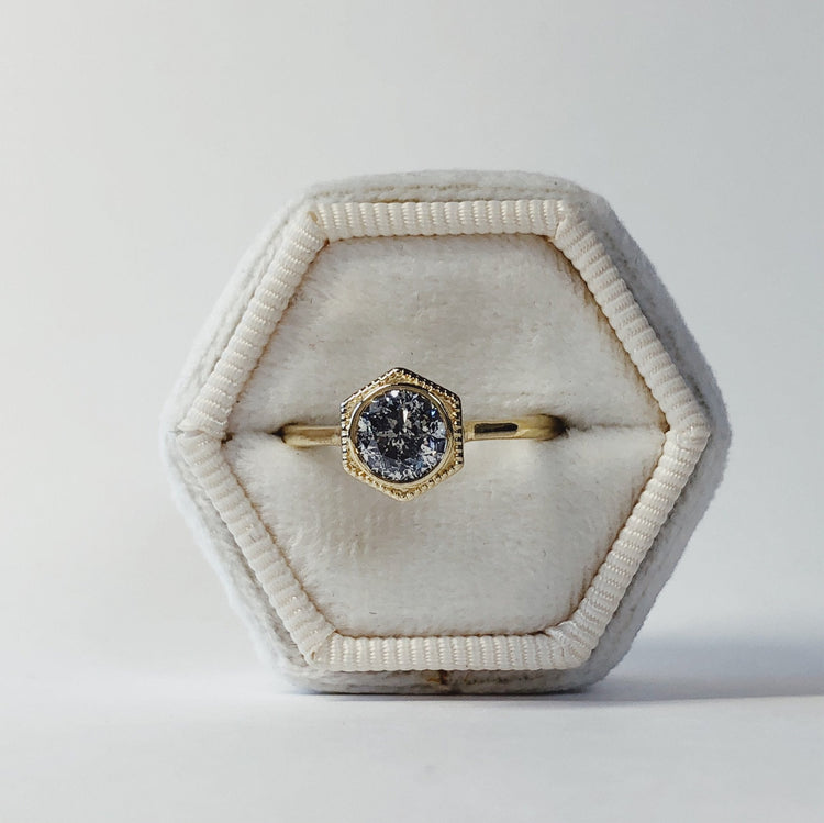 1.02ct Round Brilliant Galaxy 14k Yellow Gold Hexagon Bezel