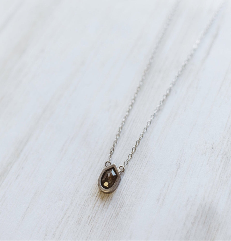 1ct Rustic Diamond Bezel Necklace in 14k White Gold