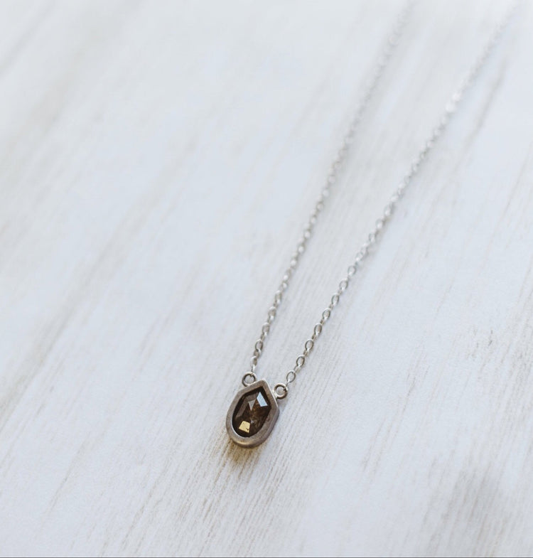 1ct Rustic Diamond Bezel Necklace in 14k White Gold