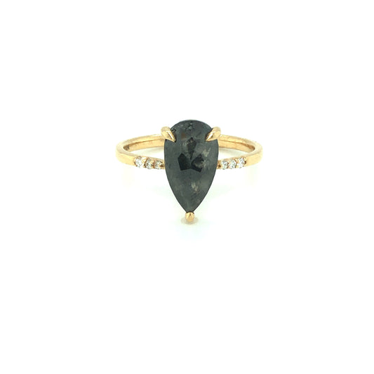 2.18ct "Amry" Pear-Shaped Salt & Pepper Diamond Ring