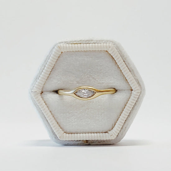 0.24ct East West Marquise Bezel In 18k Yellow Gold by Petite Baleine Jewelry
