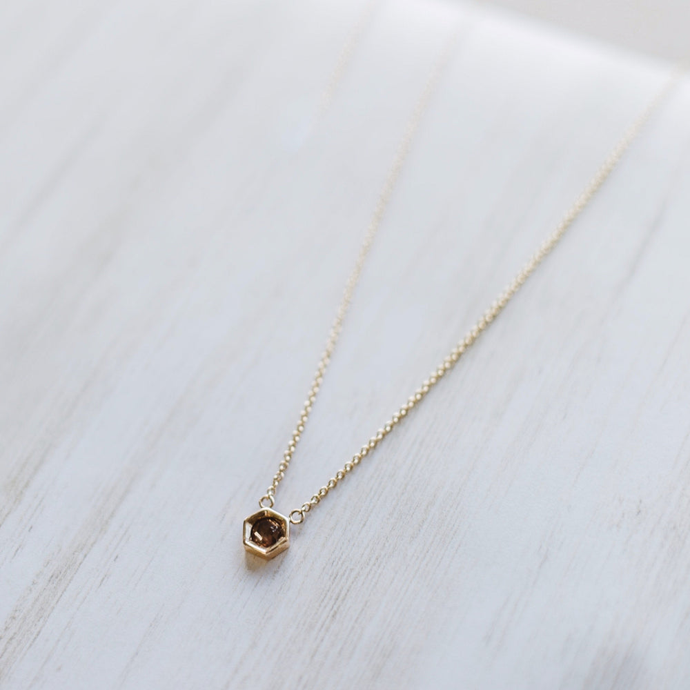 0.30ct Cognac Rose-Cut Diamond 14k Yellow Gold Bezel Necklace