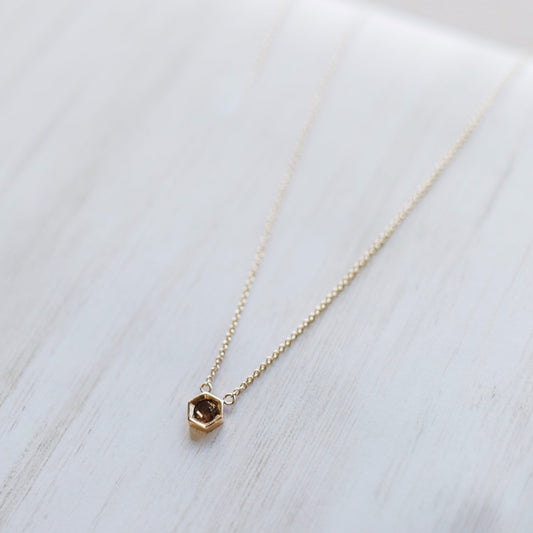 0.30ct Cognac Rose-Cut Diamond 14k Yellow Gold Bezel Necklace