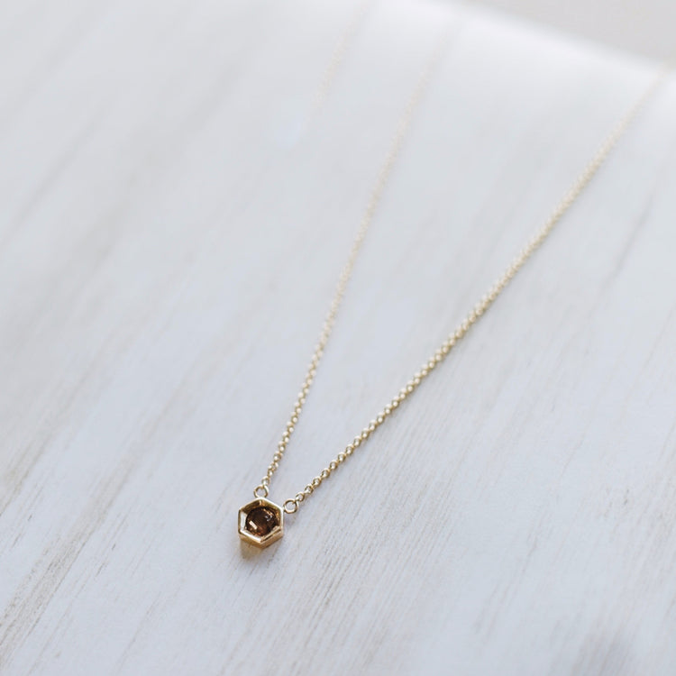 0.30ct Cognac Rose-Cut Diamond 14k Yellow Gold Bezel Necklace