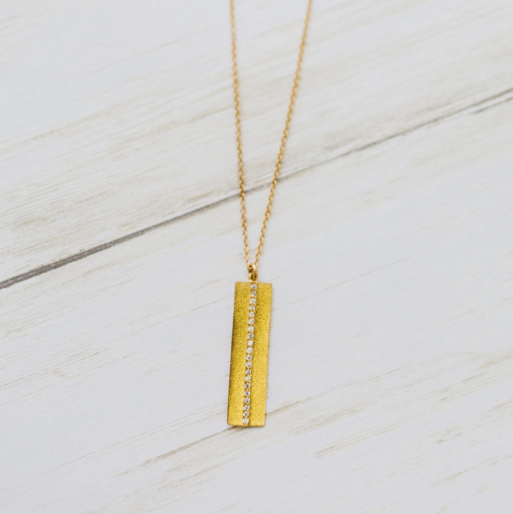 0.10ctw Diamond Accented Vertical Bar Necklace in 14k Yellow Gold by Marika