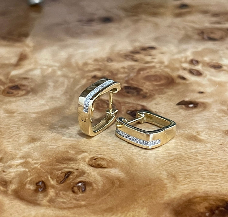 Square Diamond Line Huggie Earrings by Urbaetis Jewelry