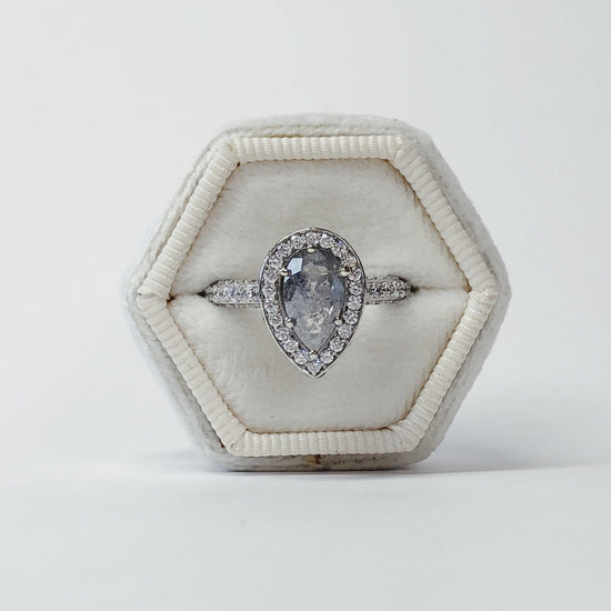 1.04ct Pear-Shaped Halo Gray Diamond Ring